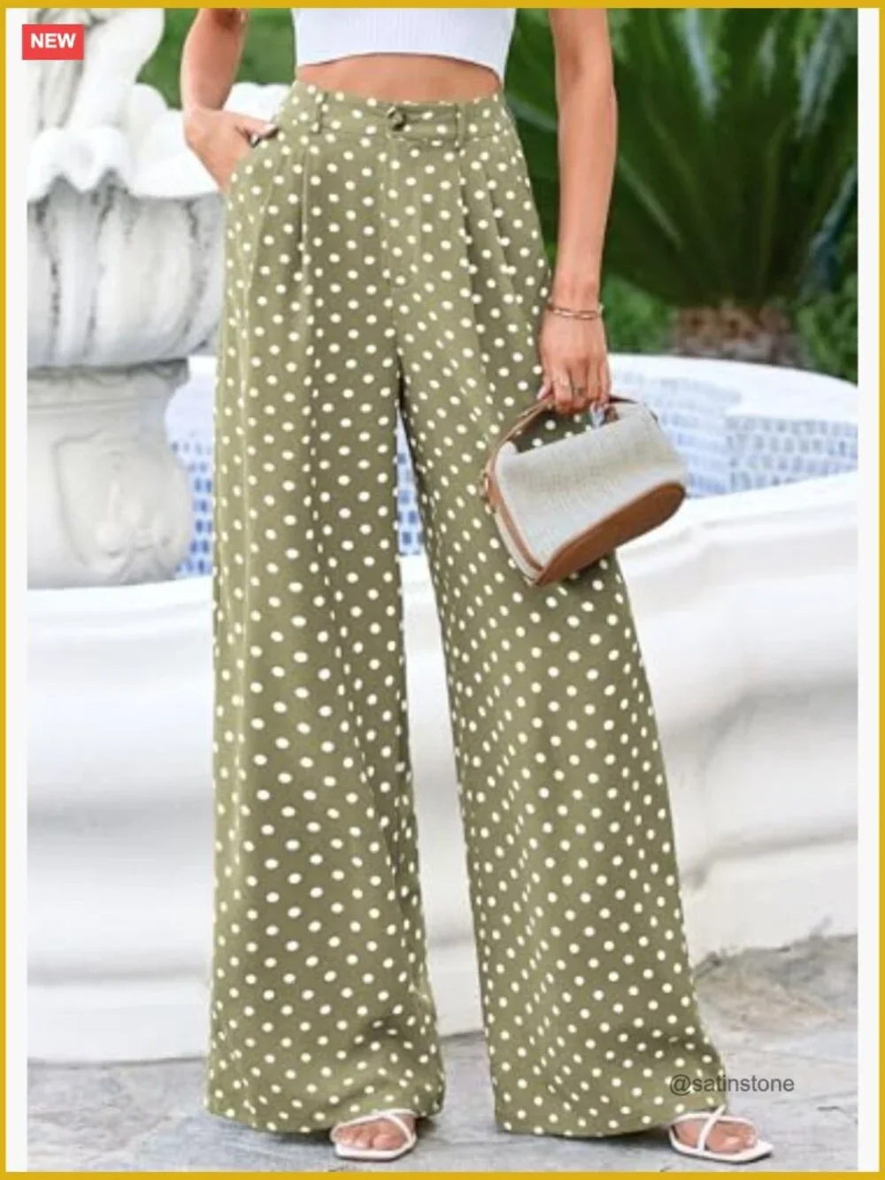 Wide Leg Polka Dot Dress Pants for Women with Pockets - Picture 3 of 7